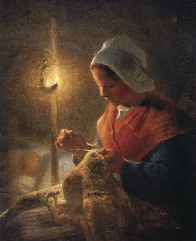 Woman sewing by lamplight, Jean Francois Millet